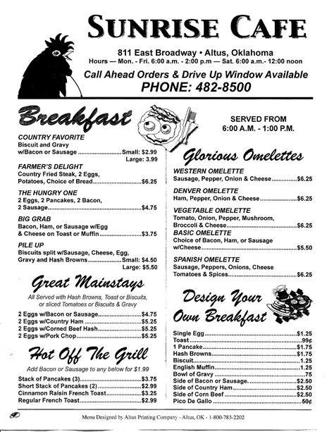 sunrise cafe menu.